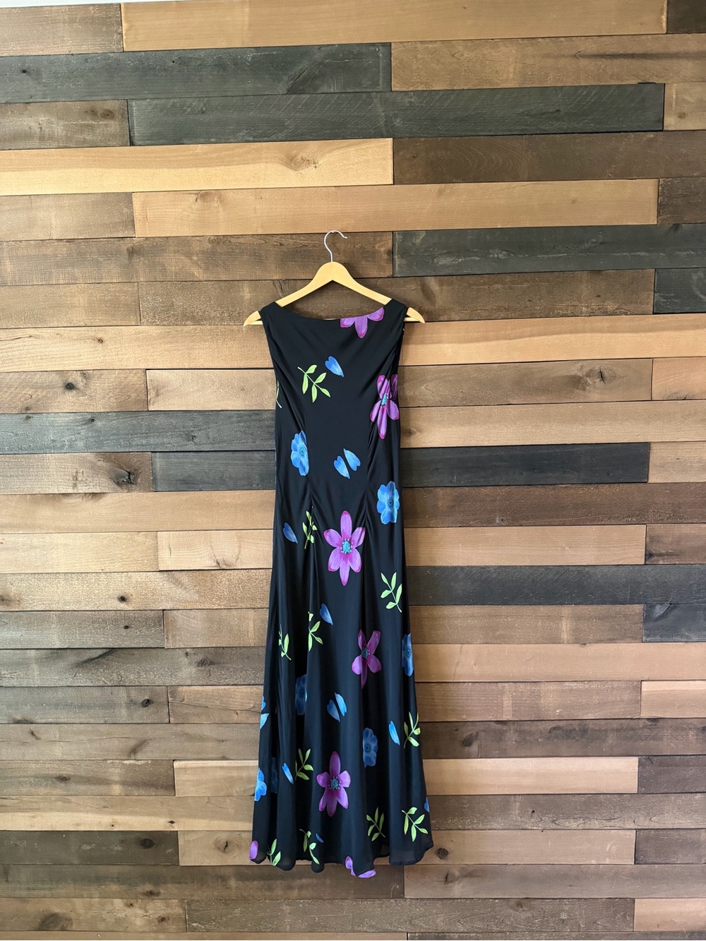 Vintage 1990s Caché Black Floral Rayon Maxi Dress Cowl Neck Sleeveless Medium - Picture 8 of 12